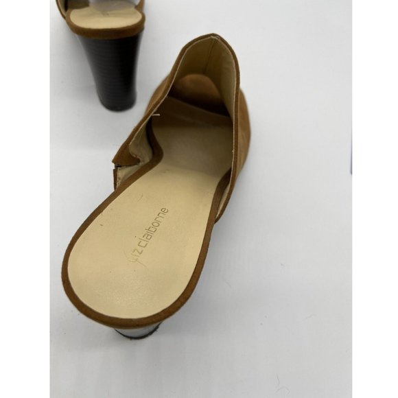 Liz Claiborne Pearse Women's Tan Slip on Peep Toe Mules Stacked Mule Heels 11M - Picture 5 of 6